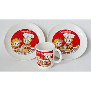 3 Piece Vintage Campbell Soup Kids Child's Play Dishes